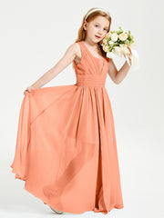 Long Elegant V-neck Bridesmaid Dresses For Juniors Papaya