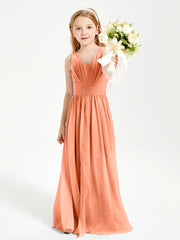 Long Elegant V-neck Bridesmaid Dresses For Juniors Papaya