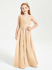 Long Elegant V-neck Bridesmaid Dresses For Juniors Peach