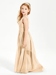 Long Elegant V-neck Bridesmaid Dresses For Juniors Peach