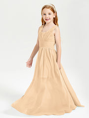 Long Elegant V-neck Bridesmaid Dresses For Juniors Peach