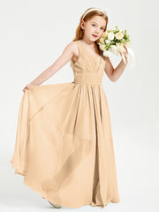 Long Elegant V-neck Bridesmaid Dresses For Juniors Peach