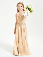 Long Elegant V-neck Bridesmaid Dresses For Juniors Peach