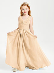 Long Elegant V-neck Bridesmaid Dresses For Juniors Peach