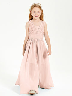 Long Elegant V-neck Bridesmaid Dresses For Juniors Pearl Pink