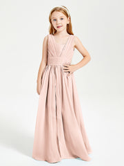 Long Elegant V-neck Bridesmaid Dresses For Juniors Pearl Pink