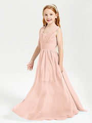 Long Elegant V-neck Bridesmaid Dresses For Juniors Pearl Pink