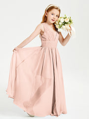 Long Elegant V-neck Bridesmaid Dresses For Juniors Pearl Pink