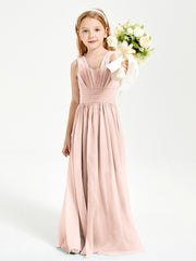 Long Elegant V-neck Bridesmaid Dresses For Juniors Pearl Pink