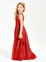 Long Elegant V-neck Bridesmaid Dresses For Juniors Red