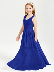 Long Elegant V-neck Bridesmaid Dresses For Juniors Royal Blue
