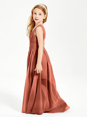 Long Elegant V-neck Bridesmaid Dresses For Juniors Rust