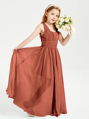 Long Elegant V-neck Bridesmaid Dresses For Juniors Rust
