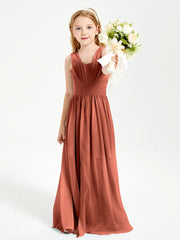 Long Elegant V-neck Bridesmaid Dresses For Juniors Rust
