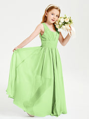 Long Elegant V-neck Bridesmaid Dresses For Juniors Sage