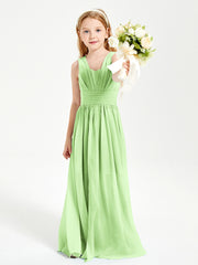 Long Elegant V-neck Bridesmaid Dresses For Juniors Sage