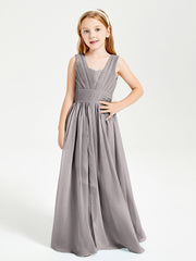 Long Elegant V-neck Bridesmaid Dresses For Juniors Silver