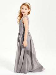 Long Elegant V-neck Bridesmaid Dresses For Juniors Silver