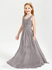 Long Elegant V-neck Bridesmaid Dresses For Juniors Silver