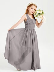 Long Elegant V-neck Bridesmaid Dresses For Juniors Silver