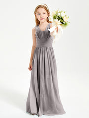 Long Elegant V-neck Bridesmaid Dresses For Juniors Silver