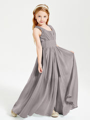 Long Elegant V-neck Bridesmaid Dresses For Juniors Silver