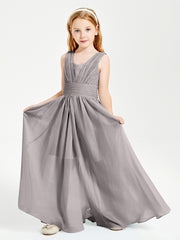 Long Elegant V-neck Bridesmaid Dresses For Juniors Silver