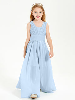 Long Elegant V-neck Bridesmaid Dresses For Juniors Sky Blue