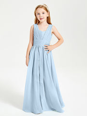 Long Elegant V-neck Bridesmaid Dresses For Juniors Sky Blue