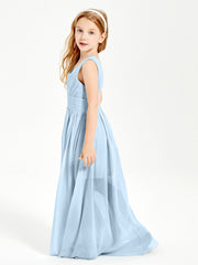 Long Elegant V-neck Bridesmaid Dresses For Juniors Sky Blue