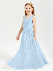 Long Elegant V-neck Bridesmaid Dresses For Juniors Sky Blue