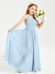Long Elegant V-neck Bridesmaid Dresses For Juniors Sky Blue