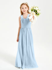 Long Elegant V-neck Bridesmaid Dresses For Juniors Sky Blue