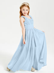 Long Elegant V-neck Bridesmaid Dresses For Juniors Sky Blue