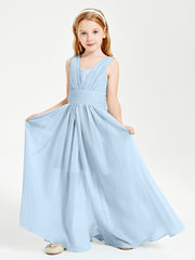Long Elegant V-neck Bridesmaid Dresses For Juniors Sky Blue