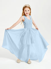Long Elegant V-neck Bridesmaid Dresses For Juniors Sky Blue