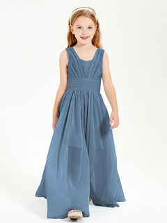 Long Elegant V-neck Bridesmaid Dresses For Juniors Slate Blue