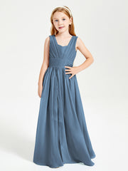Long Elegant V-neck Bridesmaid Dresses For Juniors Slate Blue