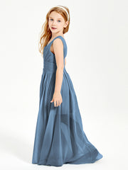 Long Elegant V-neck Bridesmaid Dresses For Juniors Slate Blue