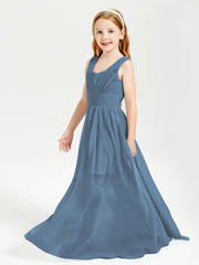 Long Elegant V-neck Bridesmaid Dresses For Juniors Slate Blue