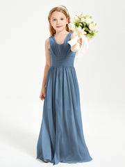 Long Elegant V-neck Bridesmaid Dresses For Juniors Slate Blue