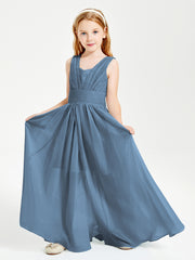 Long Elegant V-neck Bridesmaid Dresses For Juniors Slate Blue