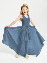 Long Elegant V-neck Bridesmaid Dresses For Juniors Slate Blue