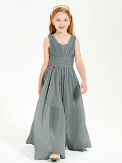 Long Elegant V-neck Bridesmaid Dresses For Juniors Steel Grey