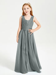 Long Elegant V-neck Bridesmaid Dresses For Juniors Steel Grey