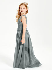 Long Elegant V-neck Bridesmaid Dresses For Juniors Steel Grey