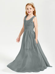 Long Elegant V-neck Bridesmaid Dresses For Juniors Steel Grey