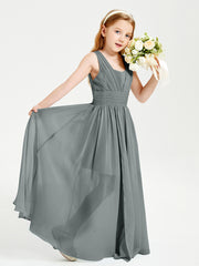 Long Elegant V-neck Bridesmaid Dresses For Juniors Steel Grey