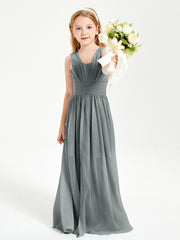 Long Elegant V-neck Bridesmaid Dresses For Juniors Steel Grey