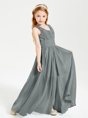 Long Elegant V-neck Bridesmaid Dresses For Juniors Steel Grey